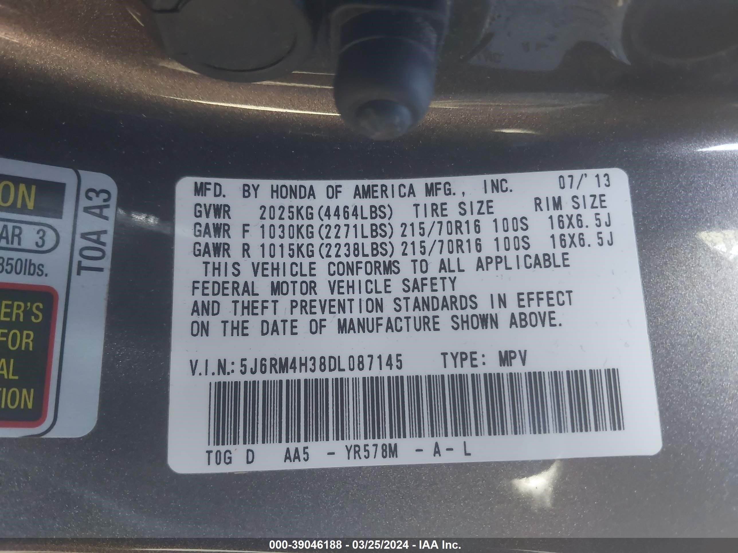 Photo 8 VIN: 5J6RM4H38DL087145 - HONDA CR-V 