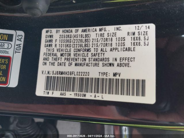 Photo 8 VIN: 5J6RM4H38FL022220 - HONDA CR-V 