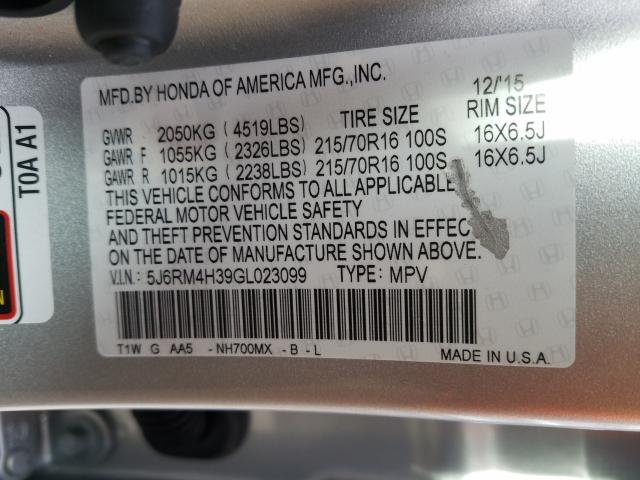 Photo 9 VIN: 5J6RM4H39GL023099 - HONDA CR-V LX 