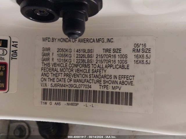 Photo 8 VIN: 5J6RM4H39GL077034 - HONDA CR-V 