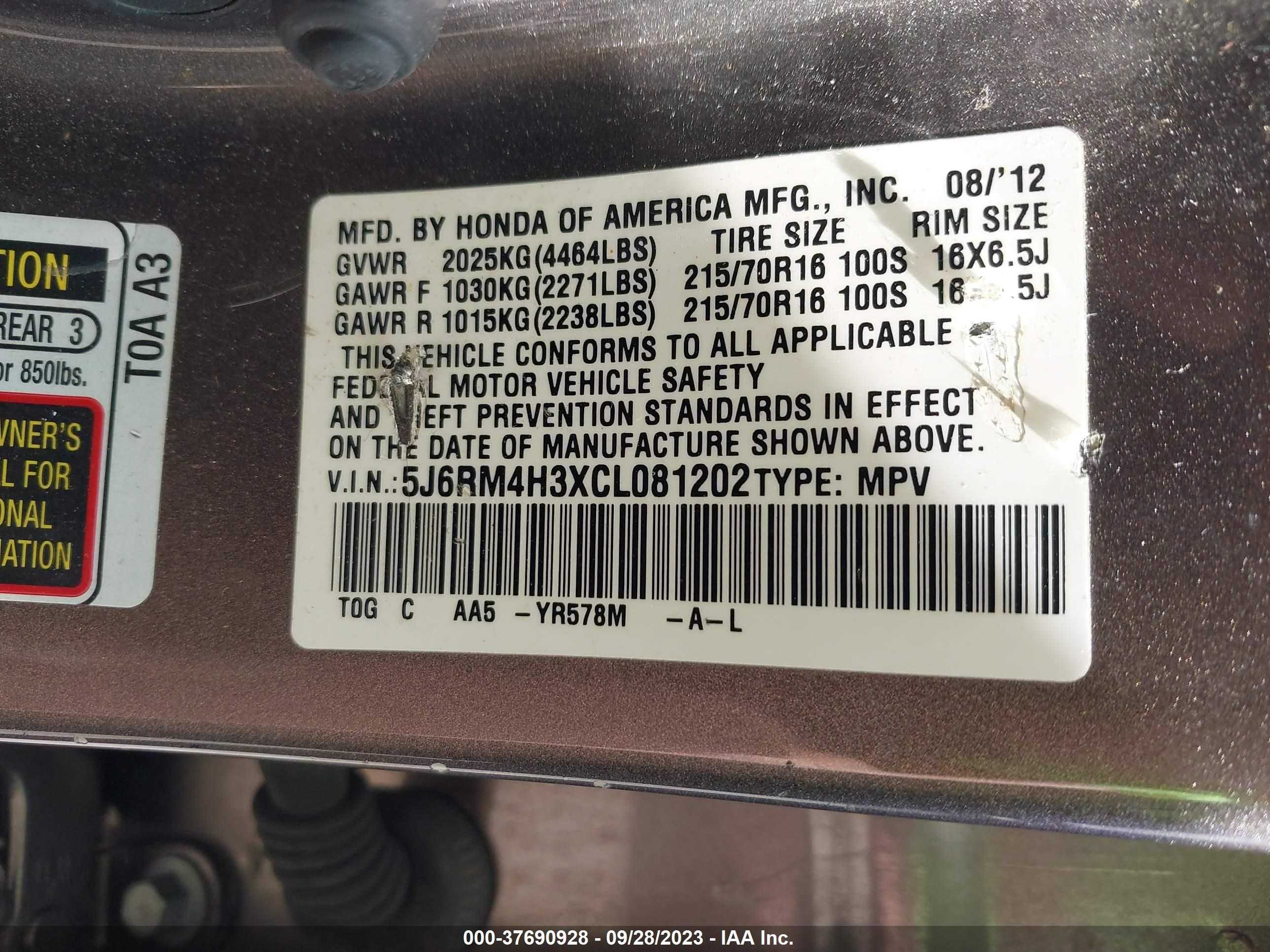 Photo 8 VIN: 5J6RM4H3XCL081202 - HONDA CR-V 