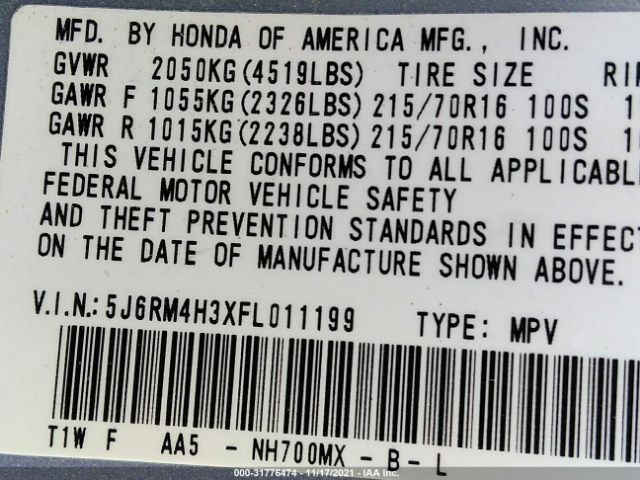 Photo 8 VIN: 5J6RM4H3XFL011199 - HONDA CR-V 