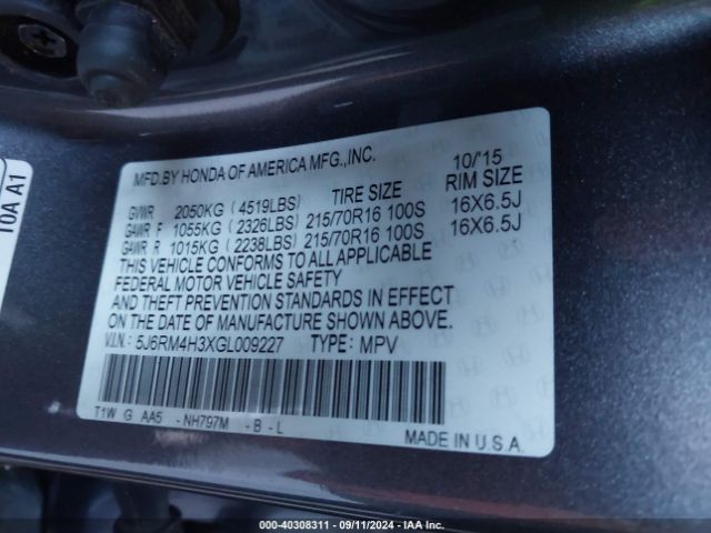 Photo 8 VIN: 5J6RM4H3XGL009227 - HONDA CR-V 