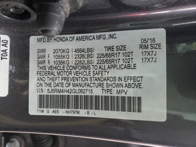 Photo 9 VIN: 5J6RM4H42GL082715 - HONDA CR-V SE 