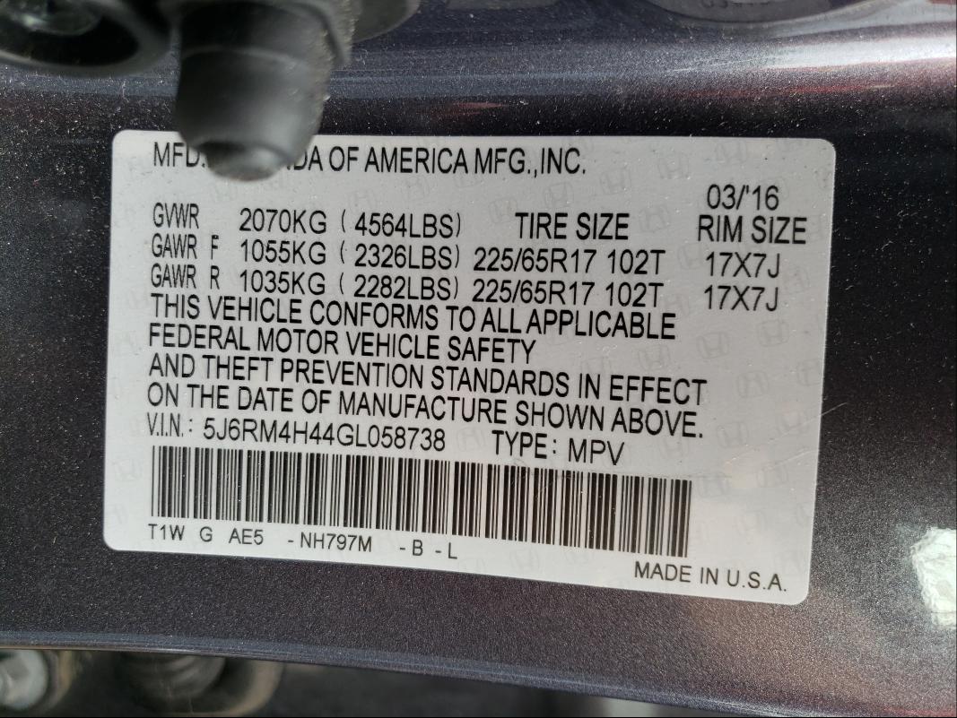 Photo 9 VIN: 5J6RM4H44GL058738 - HONDA CR-V SE 