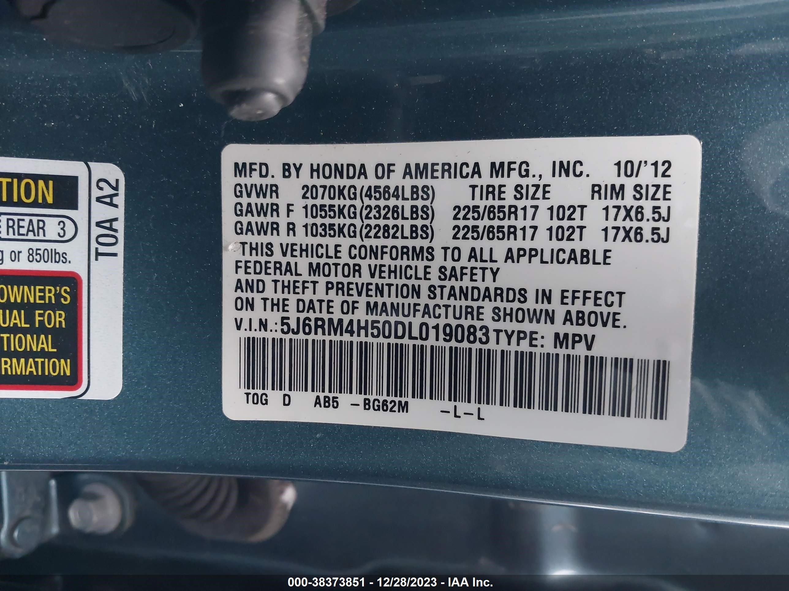 Photo 8 VIN: 5J6RM4H50DL019083 - HONDA CR-V 