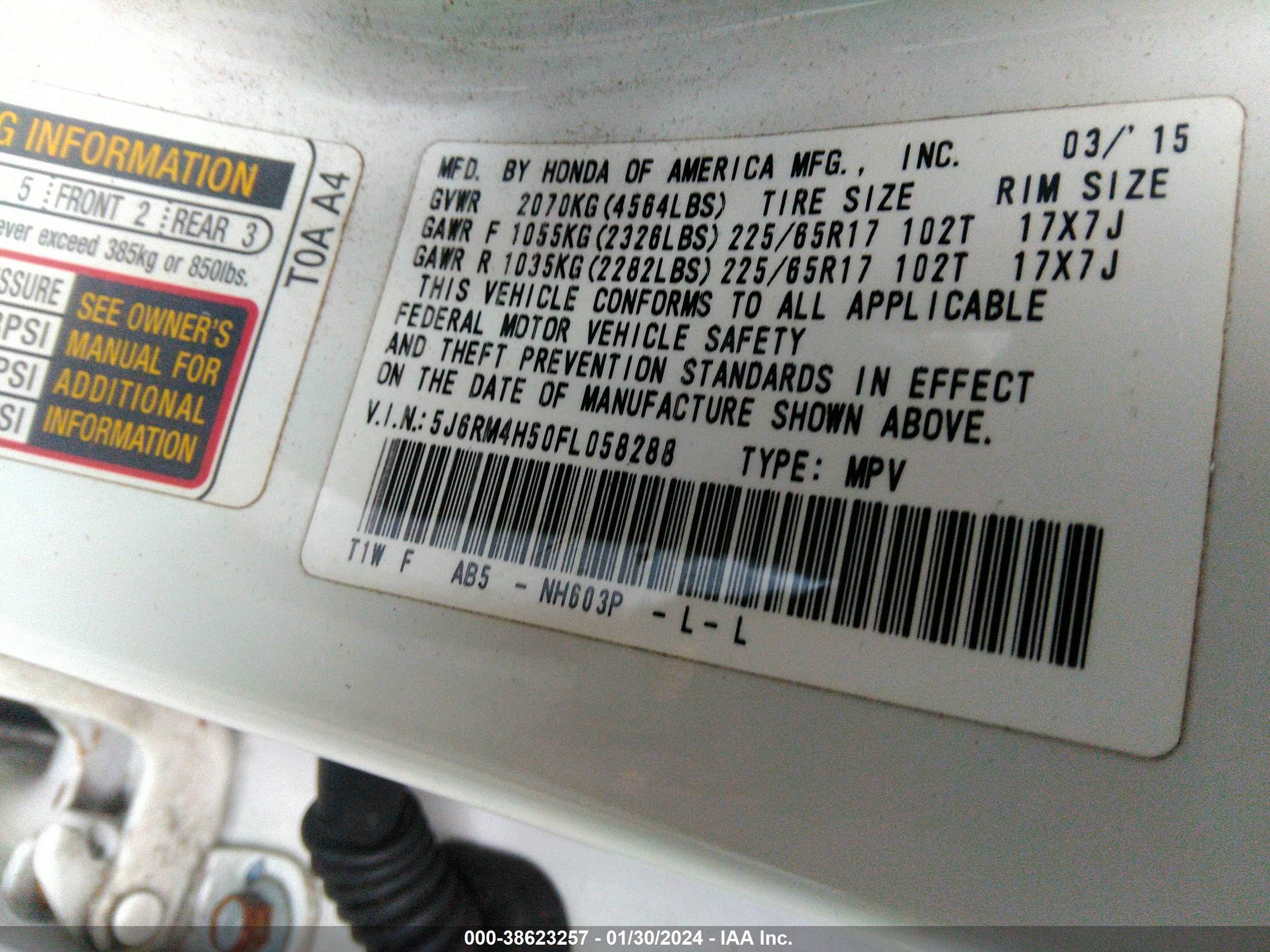 Photo 8 VIN: 5J6RM4H50FL058288 - HONDA CR-V 