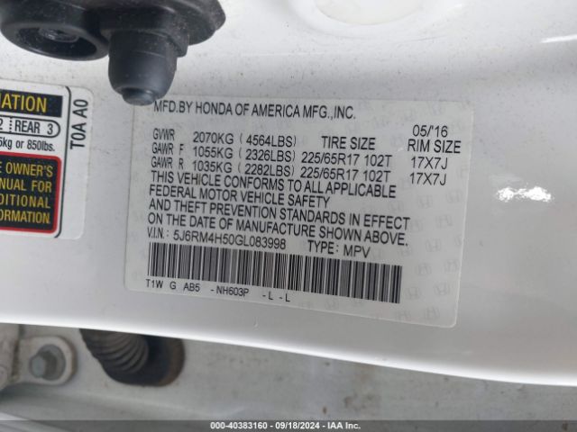 Photo 8 VIN: 5J6RM4H50GL083998 - HONDA CR-V 