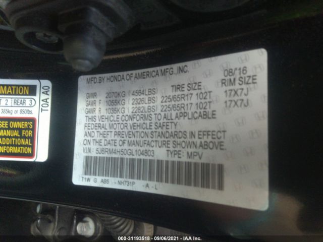 Photo 8 VIN: 5J6RM4H50GL104803 - HONDA CR-V 