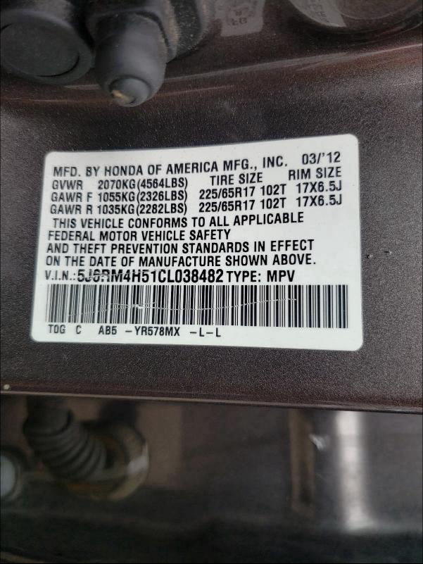 Photo 9 VIN: 5J6RM4H51CL038482 - HONDA CR-V EX 