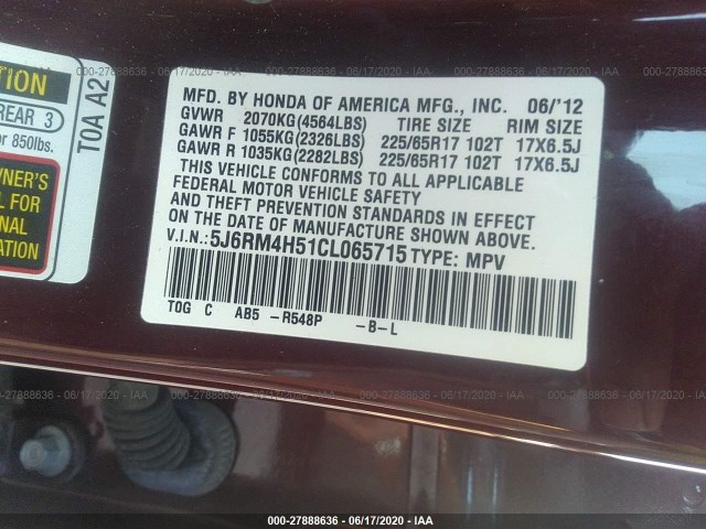 Photo 8 VIN: 5J6RM4H51CL065715 - HONDA CR-V 