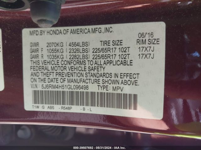 Photo 8 VIN: 5J6RM4H51GL096498 - HONDA CR-V 