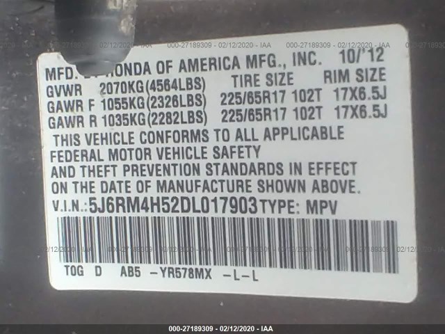 Photo 8 VIN: 5J6RM4H52DL017903 - HONDA CR-V 