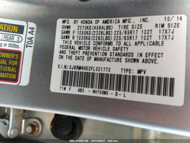 Photo 8 VIN: 5J6RM4H52FL001770 - HONDA CR-V 