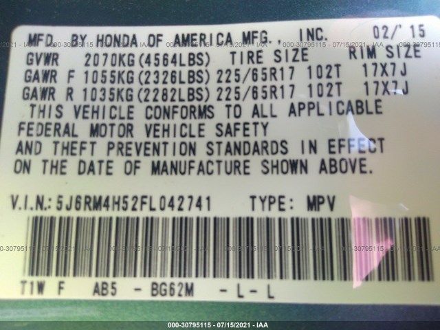 Photo 8 VIN: 5J6RM4H52FL042741 - HONDA CR-V 