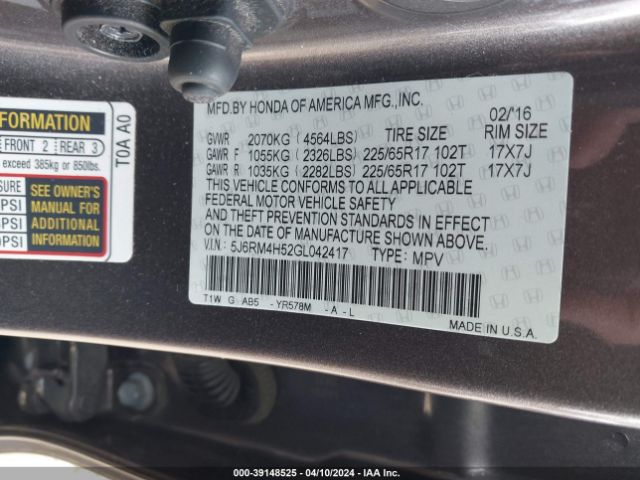 Photo 8 VIN: 5J6RM4H52GL042417 - HONDA CR-V 