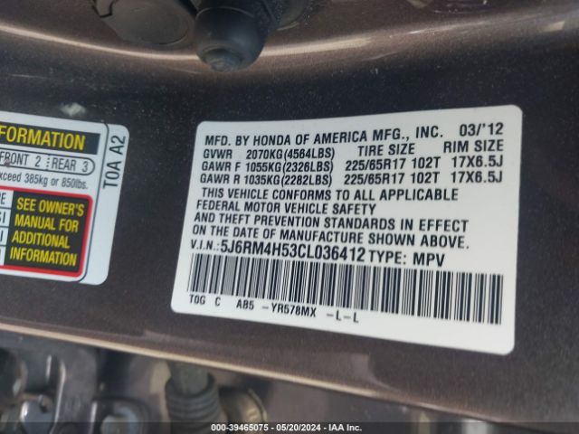 Photo 8 VIN: 5J6RM4H53CL036412 - HONDA CR-V 