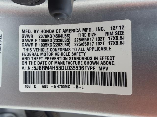 Photo 9 VIN: 5J6RM4H53DL035536 - HONDA CR-V EX 