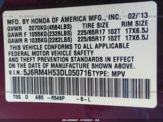 Photo 8 VIN: 5J6RM4H53DL050716 - HONDA CR-V 