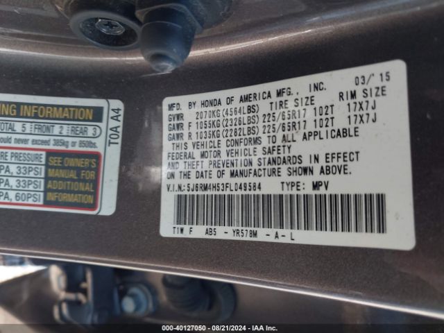 Photo 8 VIN: 5J6RM4H53FL049584 - HONDA CR-V 