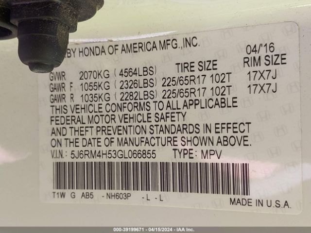 Photo 8 VIN: 5J6RM4H53GL066855 - HONDA CR-V 