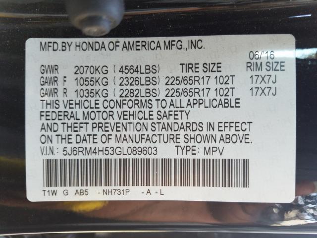 Photo 9 VIN: 5J6RM4H53GL089603 - HONDA CR-V EX 