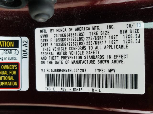 Photo 9 VIN: 5J6RM4H54EL001297 - HONDA CR-V EX 