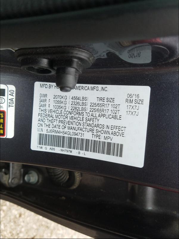 Photo 9 VIN: 5J6RM4H54GL094731 - HONDA CR-V EX 