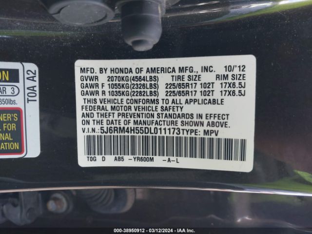 Photo 8 VIN: 5J6RM4H55DL011173 - HONDA CR-V 