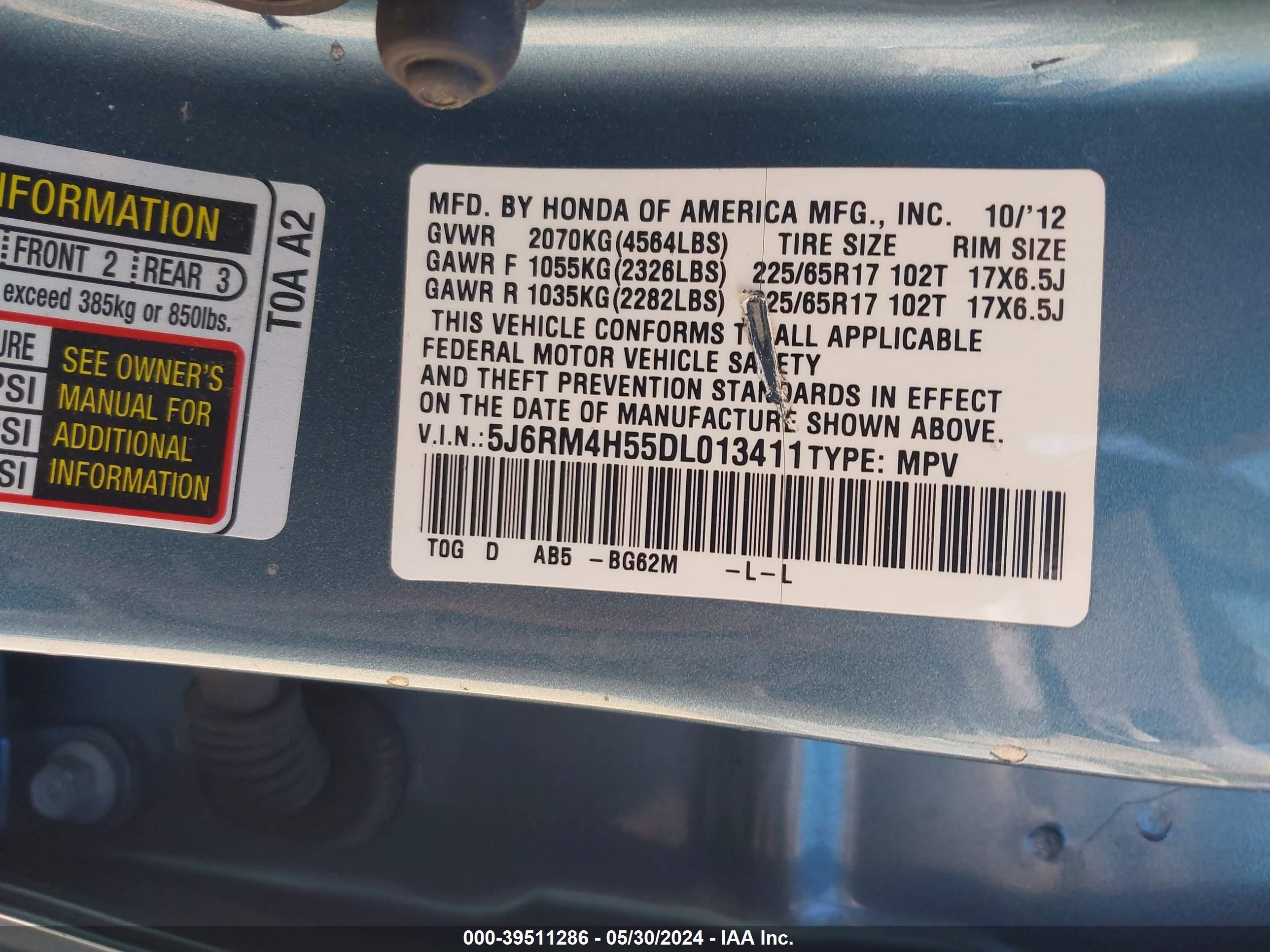 Photo 8 VIN: 5J6RM4H55DL013411 - HONDA CR-V 