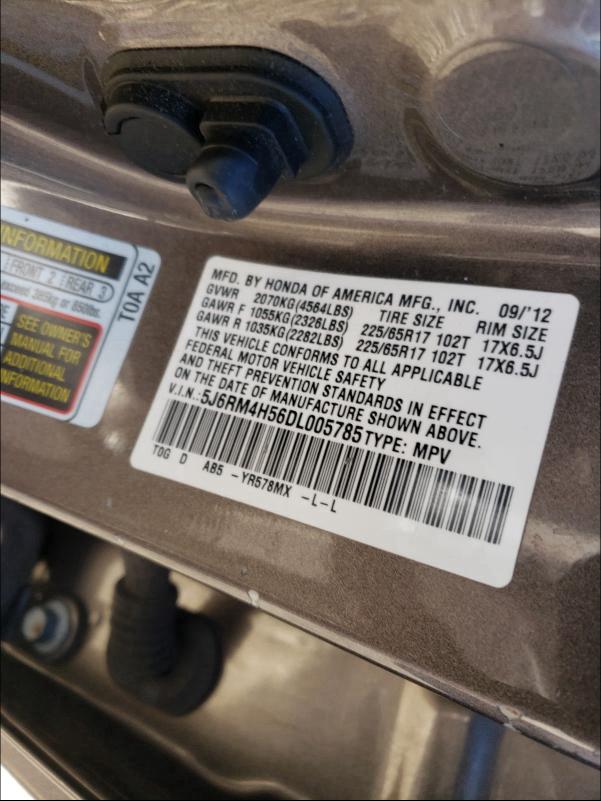 Photo 9 VIN: 5J6RM4H56DL005785 - HONDA CR-V EX 