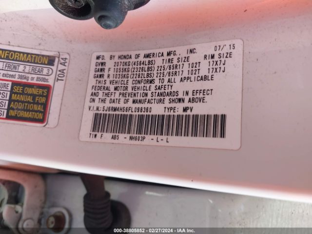 Photo 8 VIN: 5J6RM4H56FL098360 - HONDA CR-V 