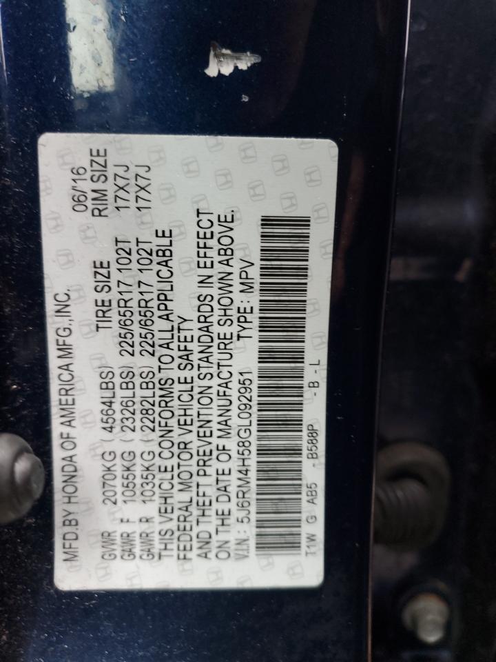 Photo 12 VIN: 5J6RM4H58GL092951 - HONDA CR-V 