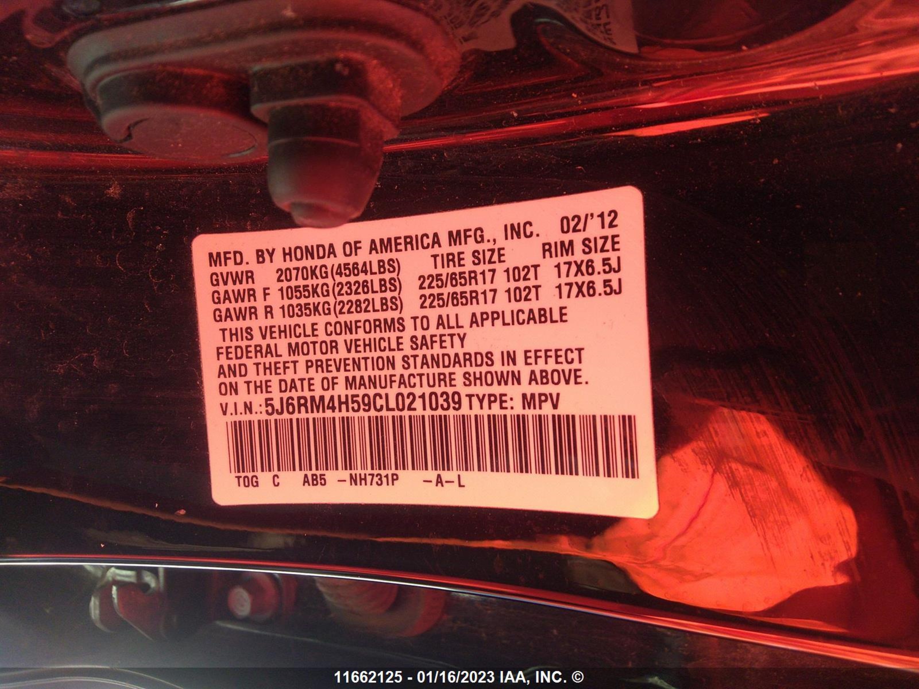 Photo 8 VIN: 5J6RM4H59CL021039 - HONDA CR-V 