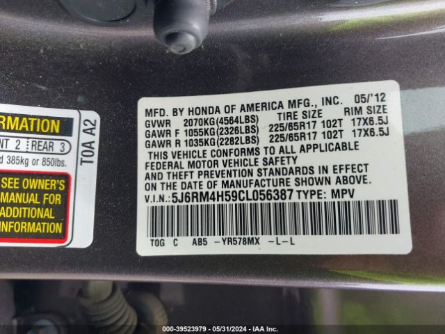 Photo 8 VIN: 5J6RM4H59CL056387 - HONDA CR-V 