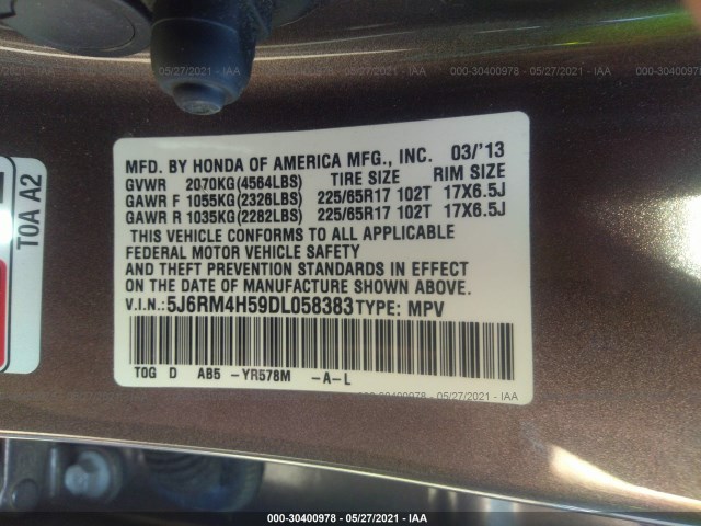 Photo 8 VIN: 5J6RM4H59DL058383 - HONDA CR-V 