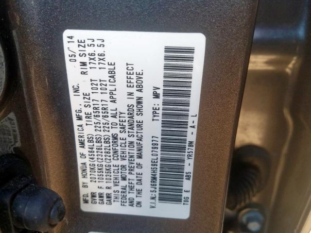 Photo 9 VIN: 5J6RM4H59EL079977 - HONDA CR-V EX 