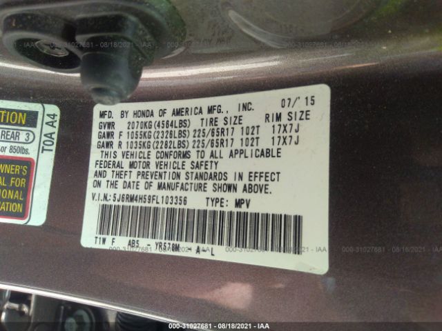 Photo 8 VIN: 5J6RM4H59FL103356 - HONDA CR-V 