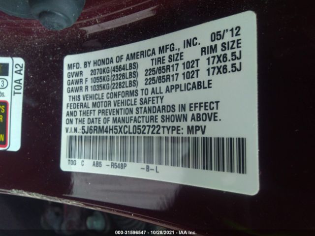 Photo 8 VIN: 5J6RM4H5XCL052722 - HONDA CR-V 