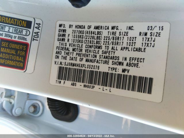 Photo 8 VIN: 5J6RM4H5XFL052076 - HONDA CR-V 