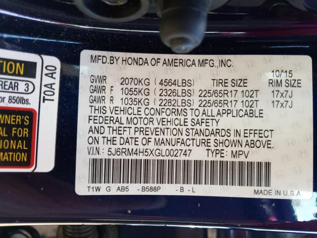 Photo 9 VIN: 5J6RM4H5XGL002747 - HONDA CR-V EX 