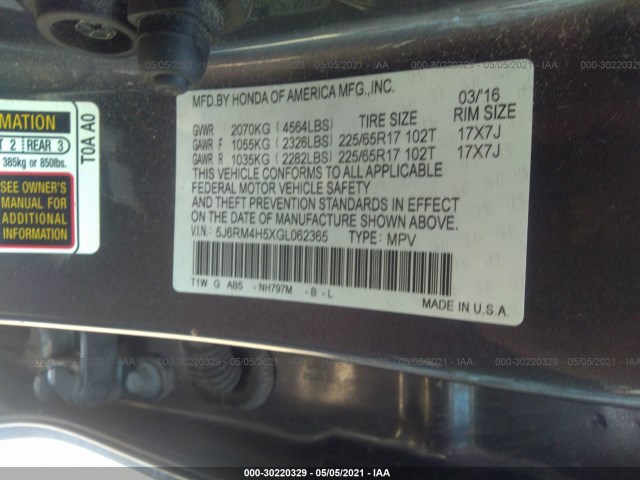 Photo 8 VIN: 5J6RM4H5XGL062365 - HONDA CR-V 