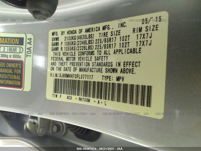 Photo 8 VIN: 5J6RM4H70FL077117 - HONDA CR-V 