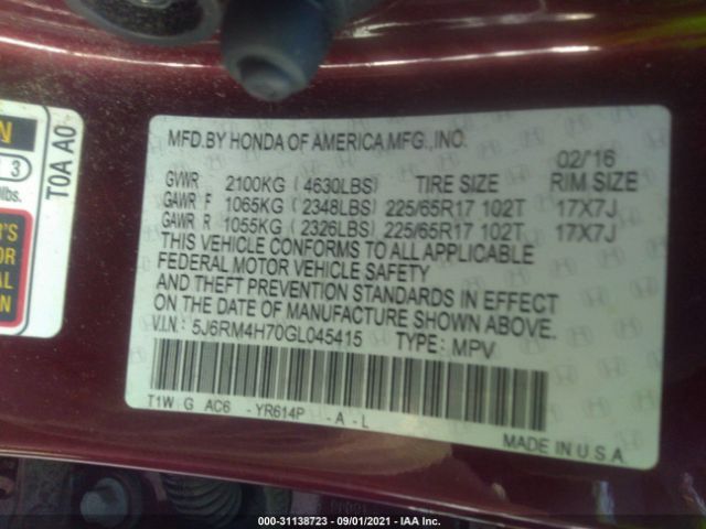 Photo 8 VIN: 5J6RM4H70GL045415 - HONDA CR-V 