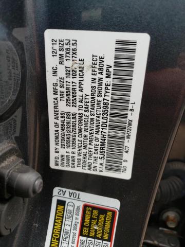 Photo 9 VIN: 5J6RM4H71DL035987 - HONDA CR-V EXL 