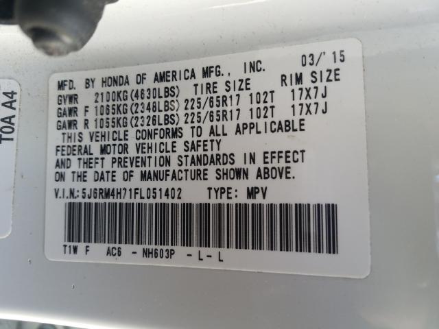 Photo 9 VIN: 5J6RM4H71FL051402 - HONDA CR-V EXL 