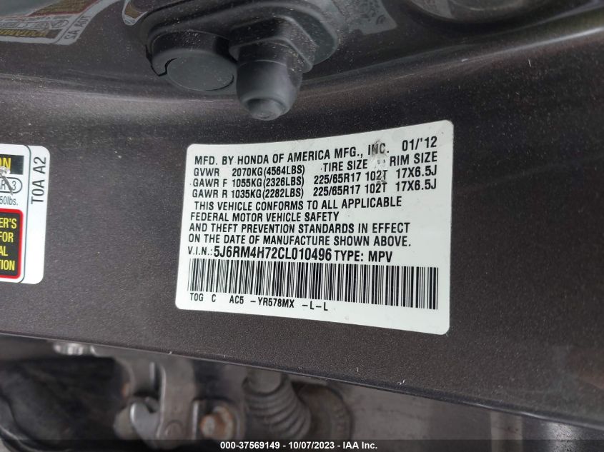 Photo 8 VIN: 5J6RM4H72CL010496 - HONDA CR-V 