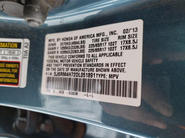 Photo 9 VIN: 5J6RM4H72DL051891 - HONDA CR-V EXL 