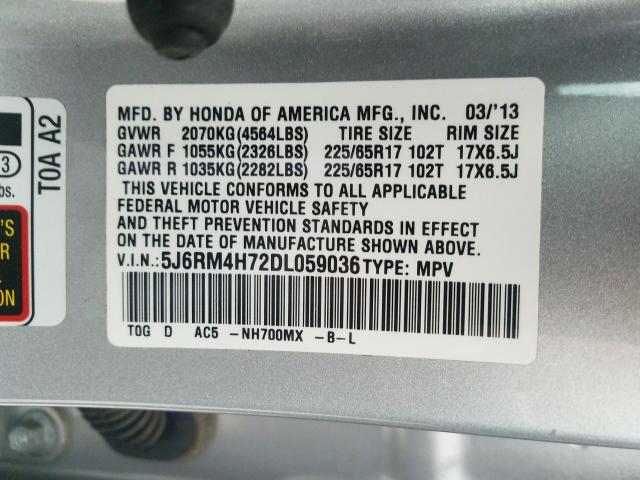 Photo 9 VIN: 5J6RM4H72DL059036 - HONDA CR-V 