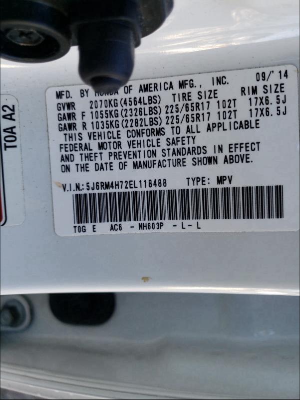 Photo 9 VIN: 5J6RM4H72EL118488 - HONDA CR-V EXL 